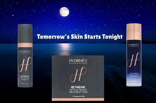 Meet Hydrinity’s New Nighttime Power Trio: CÉLTHERA, RetaXome Pads & RetaXome Daily Retinal Hydrator